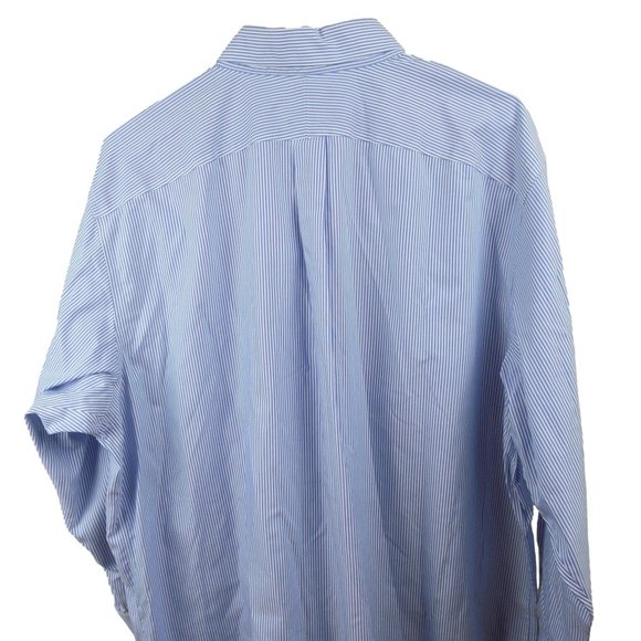 LANDS' END Men's 18-34 No Iron Supima Pinpoint Traditional Fit Blue/White Stripe - Picture 9 of 13